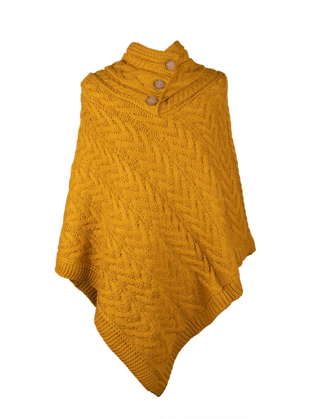 Aran Traditions 3 Button Poncho Knit Sweater Yellow One Side OS NEW NWT Acrylic